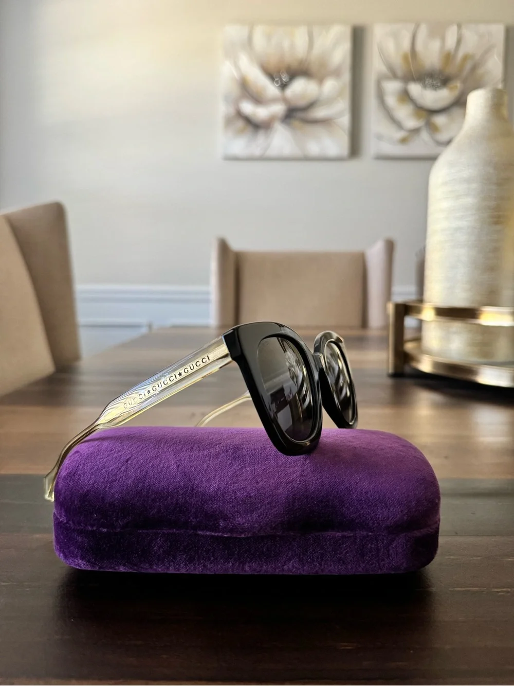 Gucci Black Sunglasses with Gold Temples